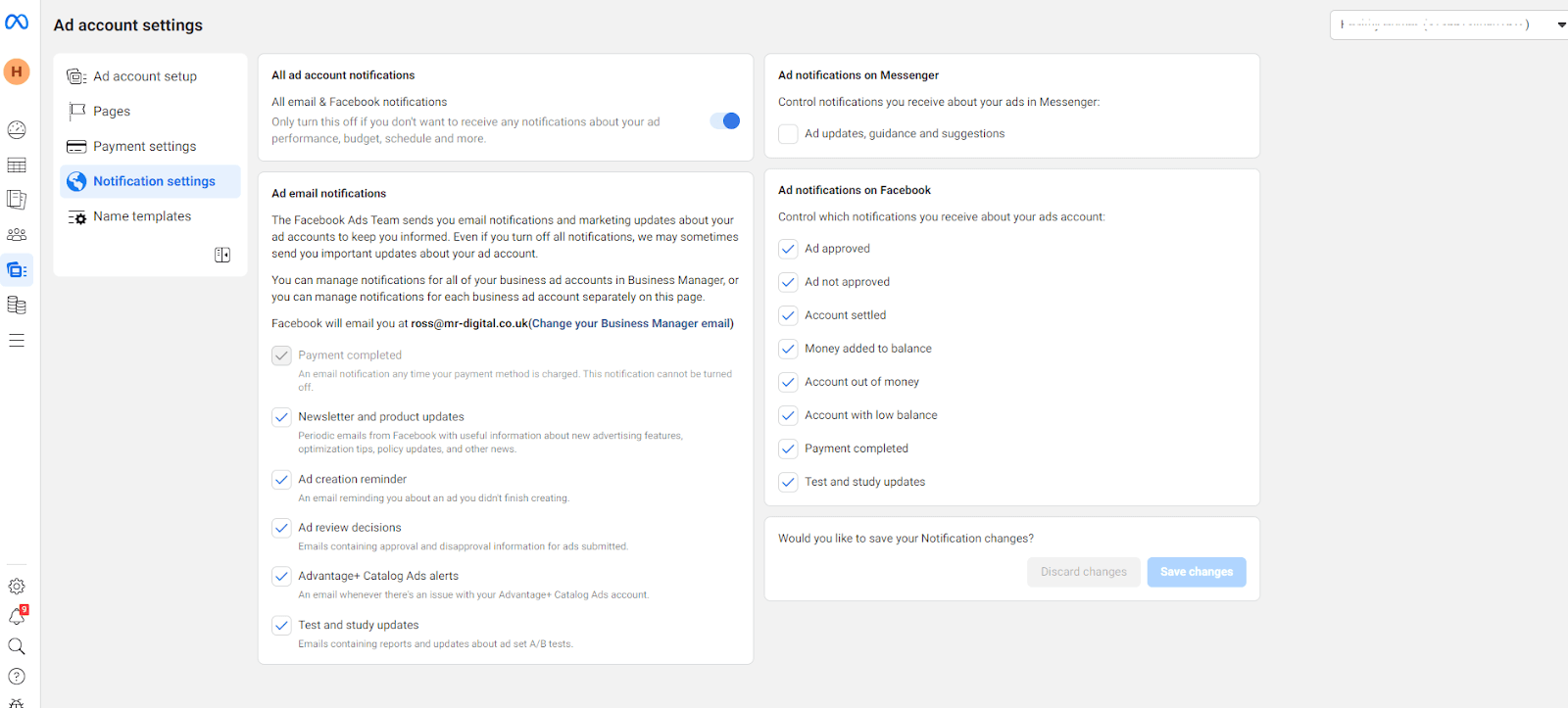 Facebook Ads Account Settings