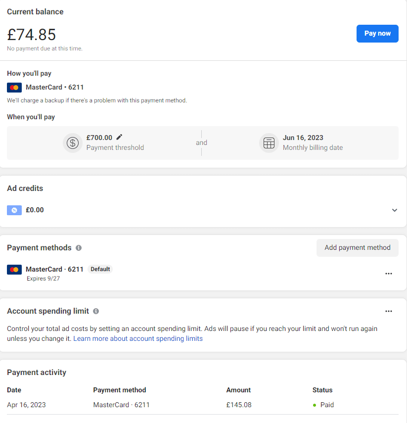 Facebook Ads Payment Setup