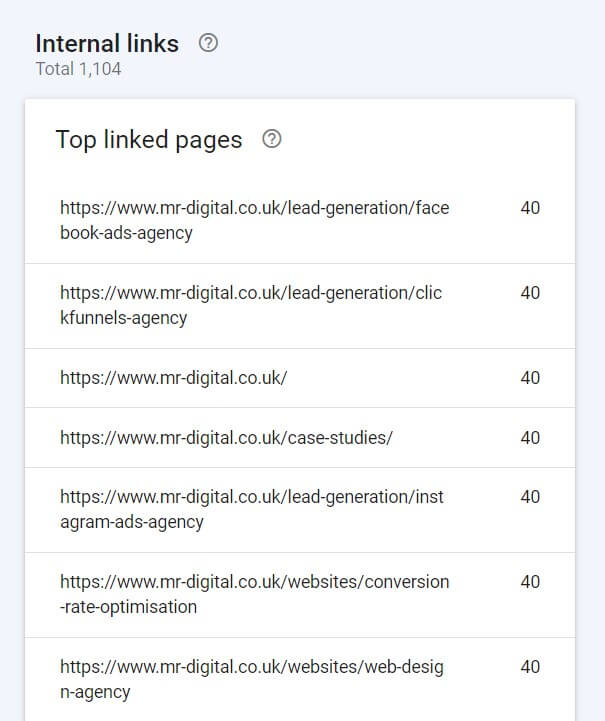 Google’s Search internal links