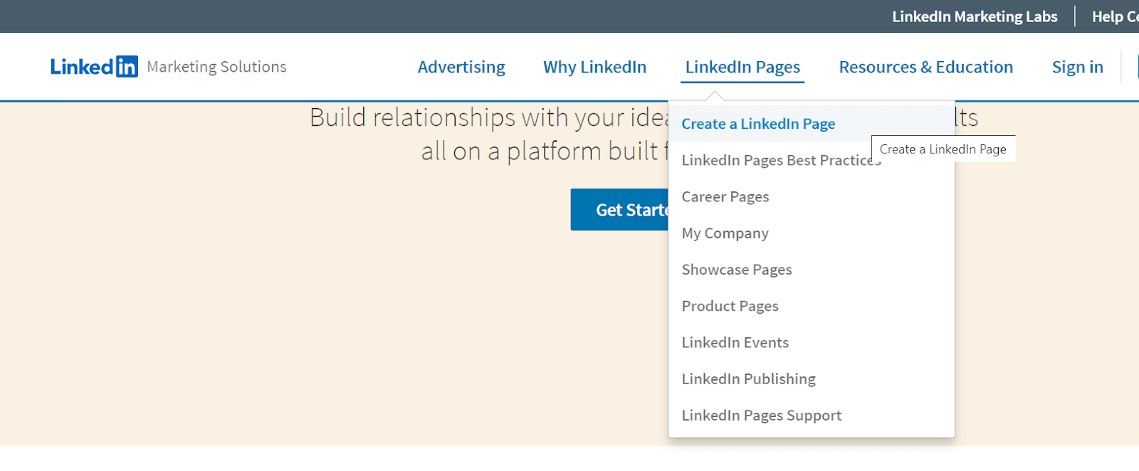 LinkedIn Marketing Solutions Page