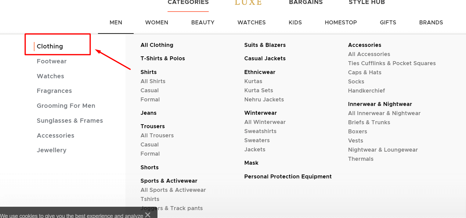 Poorly Structured Site Architecture drop down menu
